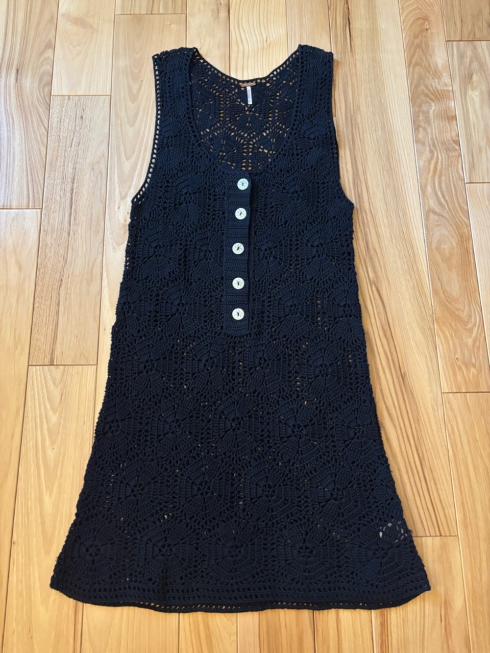 Free People Black Crochet Boho Mini Dress